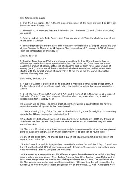 Latest CTS Aptitude Question SOLUTION: C5H E6L M4Q T3W.